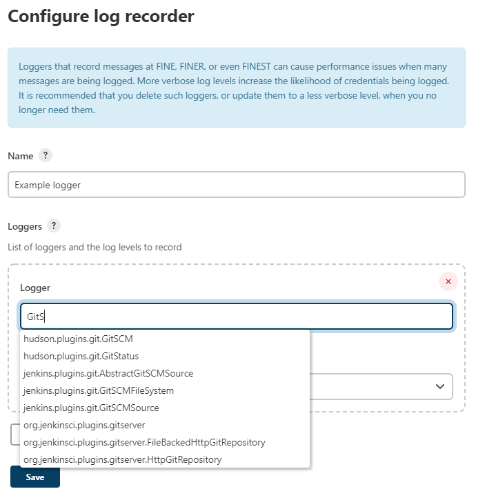 Specify loggers